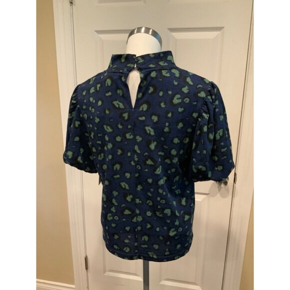 Walter Baker Blue & Green Leopard Puff Sleeve Keyhole Briella Top, Size L, NWT! - Picture 4 of 6